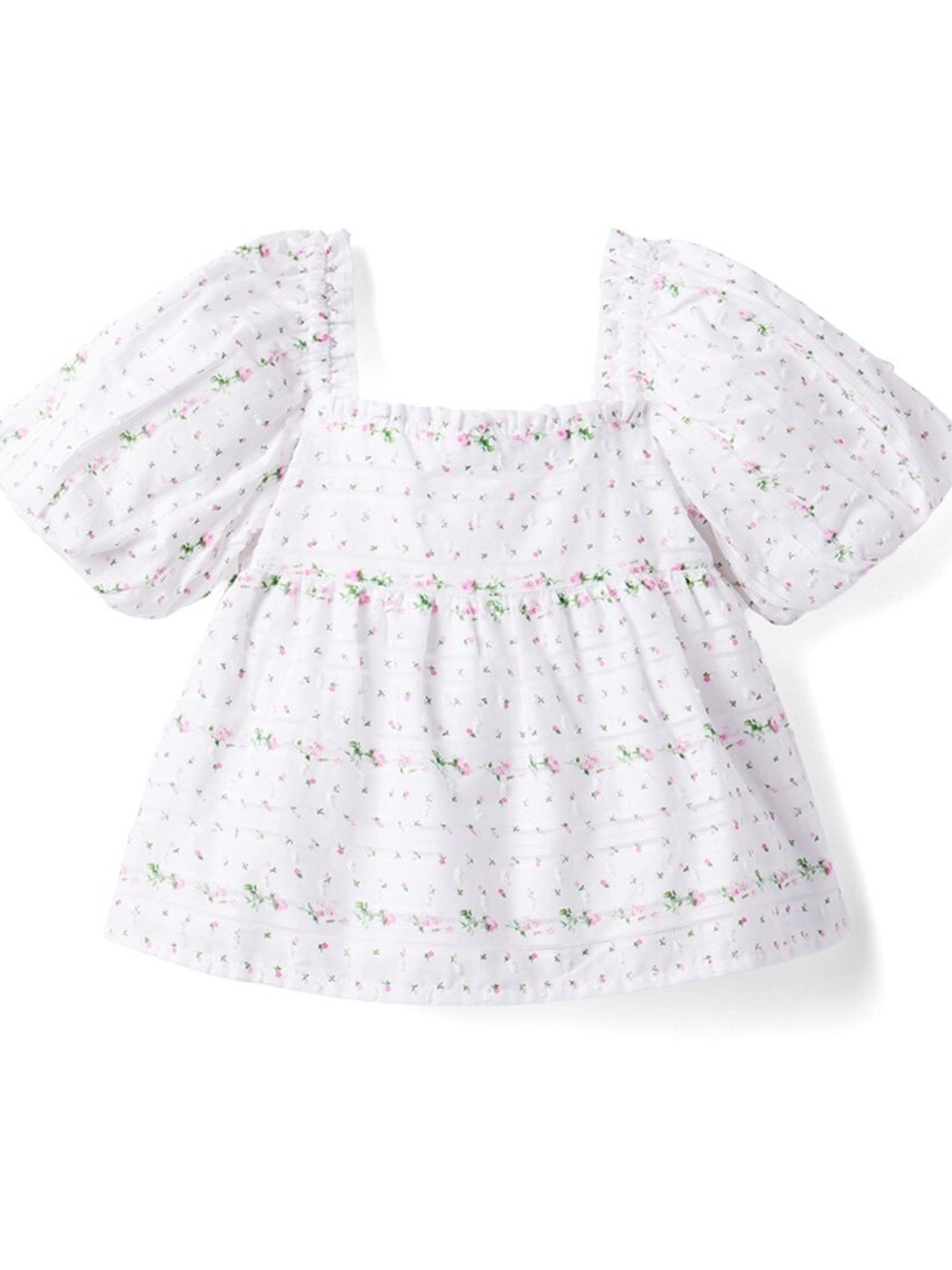 Janie and Jack Floral Swiss Dot Bubble Sleeve Top in White size 8